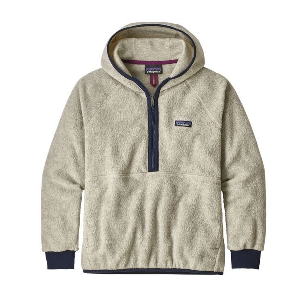 Patagonia Cream Teddy Fleece Half-Zip Hoodie with Navy Trim